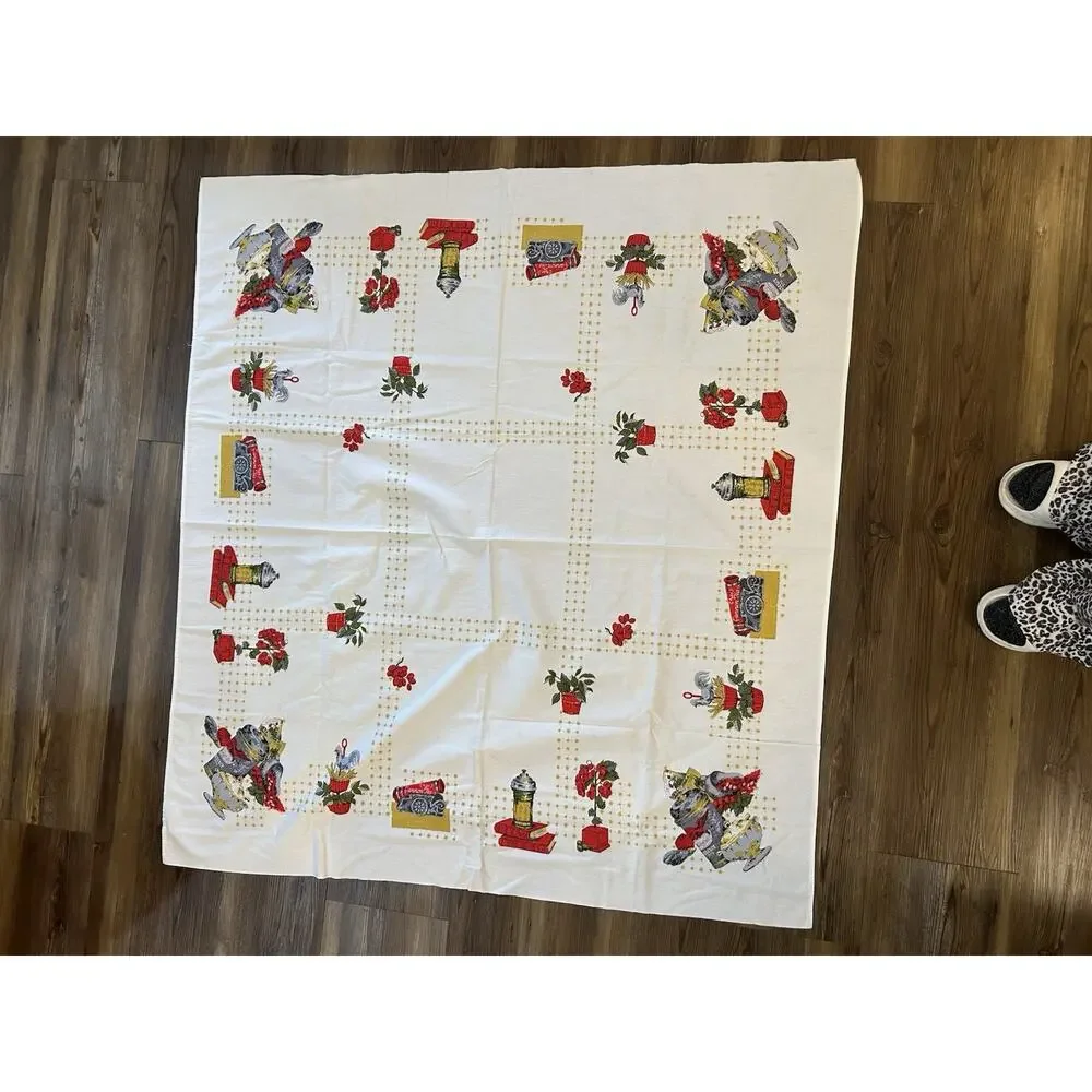 VTG MCM Post War 40s/50s Primitive‎ Linen Tablecloth 47